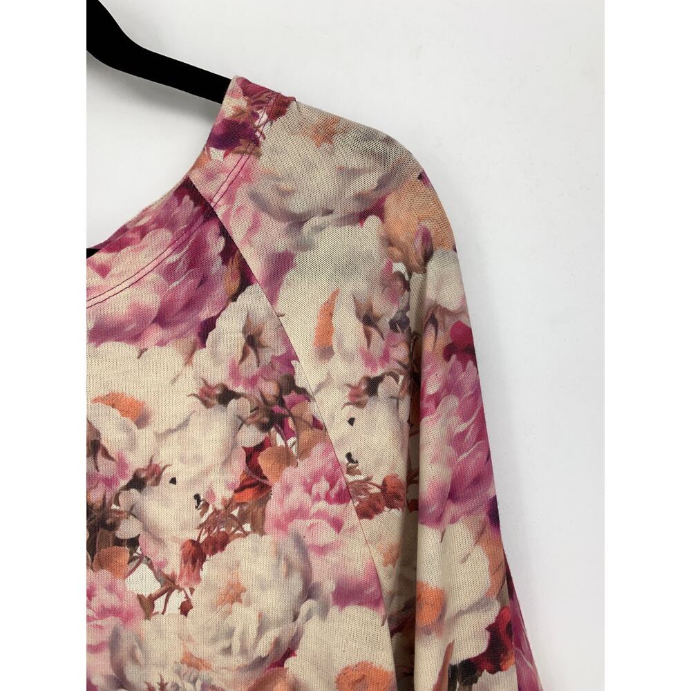 Soft Surroundings Top Womens Small Abstract Floral Print Cream Pink Long Sleeve - Picture 2 of 6
